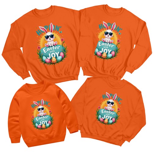 Family Hoppin Bunny Happy Easter Sweatshirt Jumper Holiday Matching Outfit#ED - Picture 20 of 27