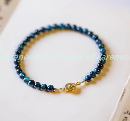Lovely Natural 4mm Blue Tiger's Eye Gems Round Bead Reiki Healing Bracelet 7-9in - Picture 7 of 12