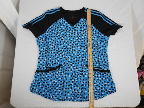 Women's Cherokee Infinity Blue & Black Polka Dot Medical Scrub Top, Medium - Picture 5 of 13