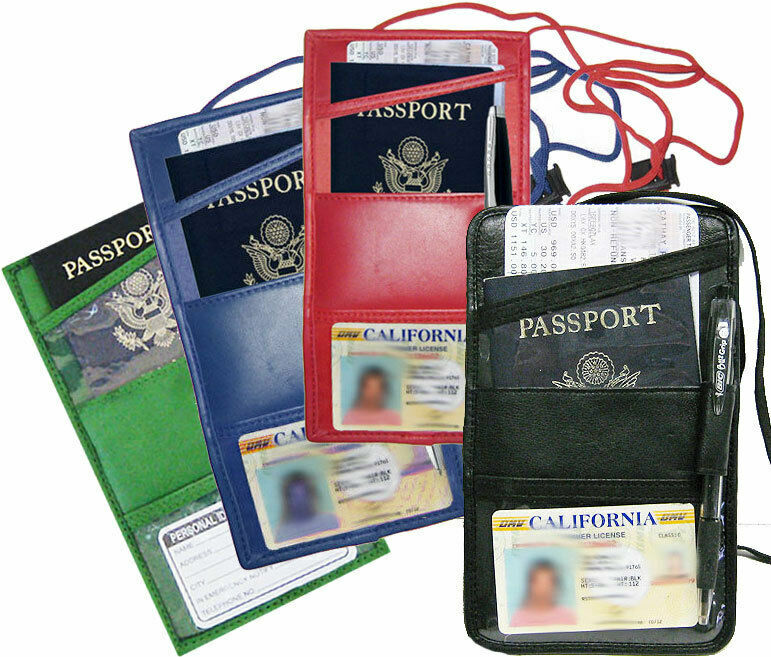 Leather Passport Holder Neck Strap ID Card Wallet Travel Lanyard New Colors-image