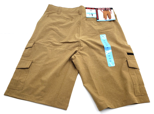 Iron Co. Herren Tech Stretch Taille Cargo Shorts Größe 32 Braun Neu mit Etikett