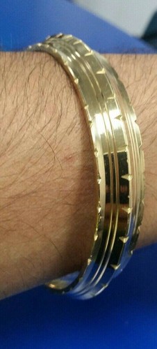 Sikh singh 5 líneas cortes latón puro 22 ct oro look khalsa hindú curación kara b4 - Imagen 10 de 10