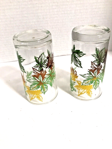 MCM Vintage Salem Juice Glasses Green Maple Leaf Drinking Glasses Set of 2 8 oz - Picture 5 of 5
