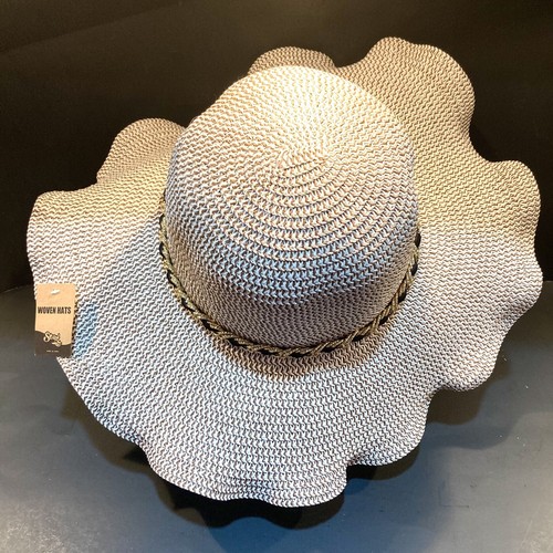 Strand Woven Women's Floppy Beach Sun Hat Woven Wide Brim ~ Beige Black~One Size - Picture 5 of 12