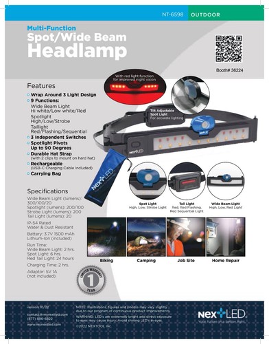 NextLED Multi-Function, Rechargeable Pro LED Headlamp, 3 Lights In 1, IP-54 - Picture 3 of 10