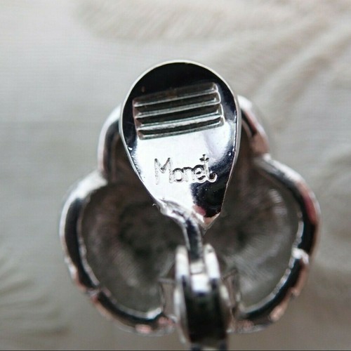 Vintage Monet Brushed Silver Plated Swirled Knot Clip Earrings - Picture 5 of 5