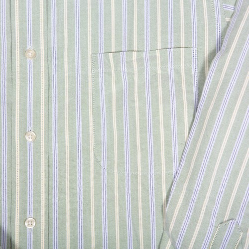 Chaps Mens Shirt Size 16-16.6 L Yellow Striped Oxford Wrinkle Free Long Sleeve - Picture 6 of 10