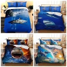 Shark Duvet Cover Single Double King Size Bedding Set Pillowcases Sea Animals UK