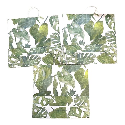 Tommy Bahama Tropical Leaf Print Gift Shopping Bags Set of 3 Beach Decor Accent - Picture 2 of 5