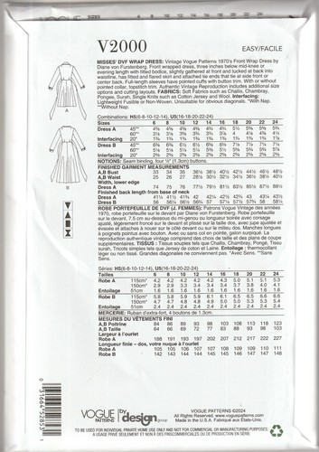 Vogue Sewing Pattern V2000 Reprint Diane Von Furstenberg Wrap Dress Sz 16-24 - Picture 2 of 2