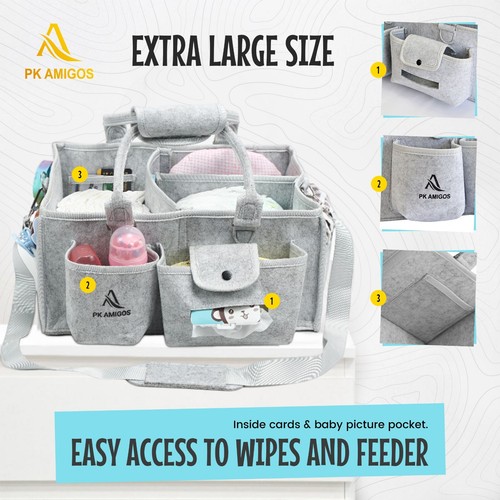 Baby Diaper Organizer Storage Box Kids Caddy Felt Changing Nappy Carrier Bag UK - Picture 7 of 11