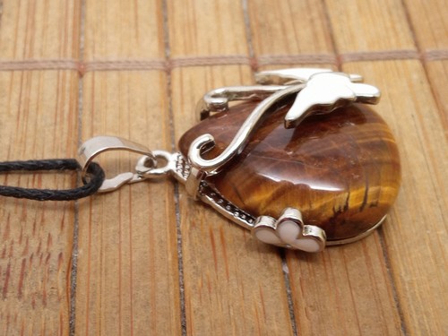 Pendentif OEIL DE TIGRE naturel papillon blanc + cordon reglable - protection - Picture 5 of 5