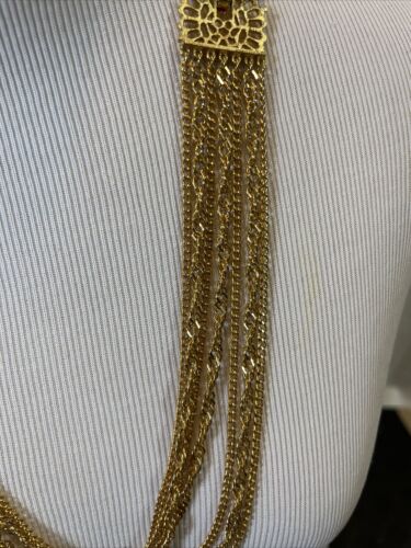 Vtg Crown Trifari Gold Tone Multi Chain Necklace w/ Statement Clasp - Picture 4 of 8