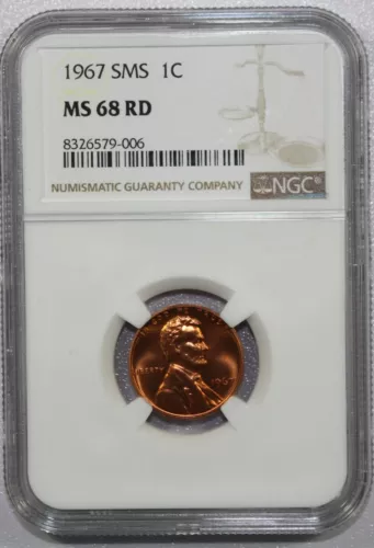 1967 SMS LINCOLN CENT CERTIFIED NGC MS68 RD - PQ ACTUAL COIN! #495