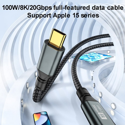 Type C USB3.2 Cable 20Gbps Data Transfer 8K Cable 100W PD Fast Charging Cord - Photo 6 sur 13