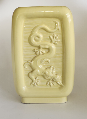 Napco Dragon vase MCM mid-century modern rectangular monochrome yellow 12" EUC - Picture 5 of 8