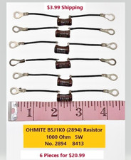 Six Pack Ohmite 2894 B5J1K0 Wirewound Resistors 1000 Ohm 5W
