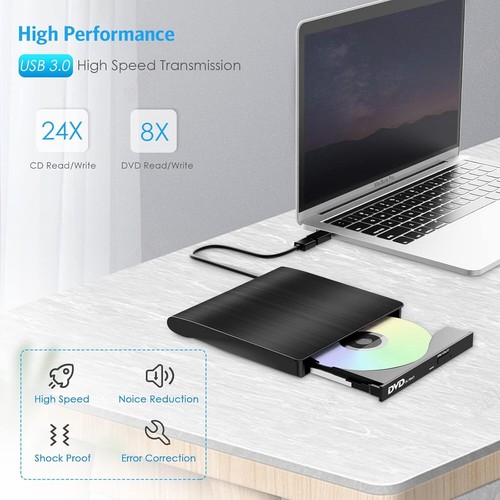 USB 3.0 Slim External CD DVD Drive Disc Player Burner Writer For Laptop PC Mac - Picture 8 of 12