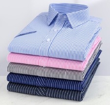 Mens Dress Shirts Short Sleeves Formal Business No Iron Strips Casual Shirts Top