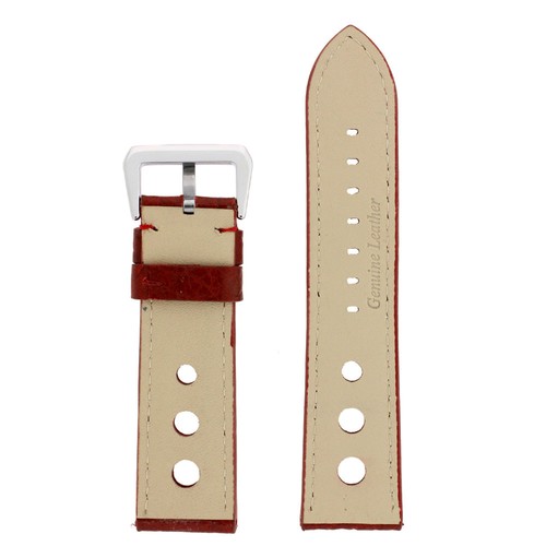 Rally Racing Leather Watch Band Sport Strap Black Red (20mm 22mm 24mm) - Picture 8 of 8