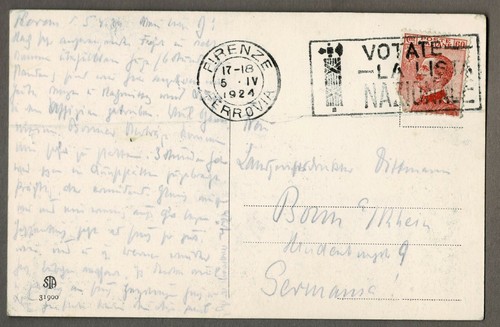 POSTAL FLORENCIA / FLORENCIA: MEDICI-KAPELLE / MICHELANGELO, corrido 1924 - Imagen 2 de 2