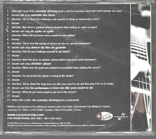 Talkn' Outside the Lines: An Interview with Cory Morrow Promo CD NEW Sealed - Imagen 2 de 2