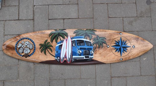 Surfboard 100cm mit blauen Bus - kein Bulli - Camper Deko zum Aufhängen Compass - Bild 5 von 8
