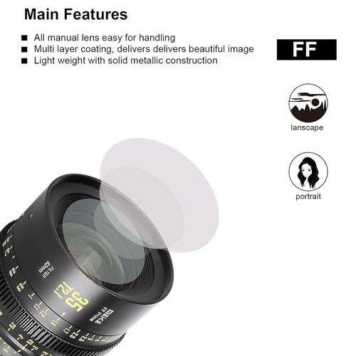Meike FF Prime 35mm T2.1 Full Frame Portrait Cinema Lens for EF/RF/E/PL/L Mount - Picture 5 of 7