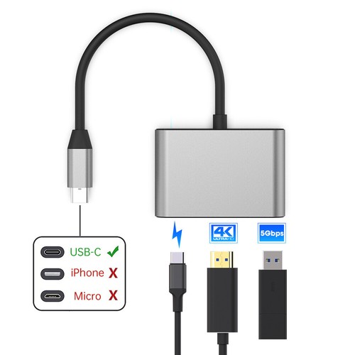Câble Adaptateur USB 3.1 vers USB-C 4K HDMI USB 3.0 Type C Hub 3 en 1 pour Macbook Pro - Photo 3 sur 12
