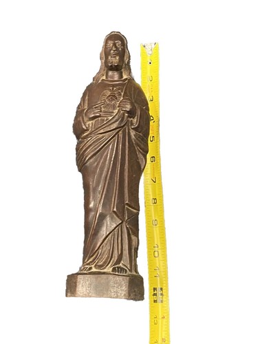 Antique fine wood carved Sacred heart jesus statue 1958 - Picture 8 of 16