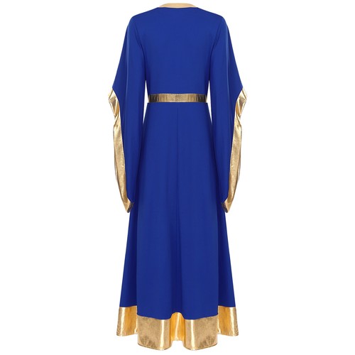 Damen Kleid Einteiler Liturgisch Patchwork Lob ausgestellte Ärmel Kostüm Maxi - Bild 10 von 99