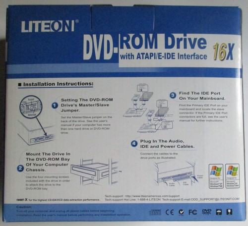 Liteon 16X E-IDE DVD-ROM Drive (5.25") Black Bezel - New in Retail Box - Picture 2 of 4