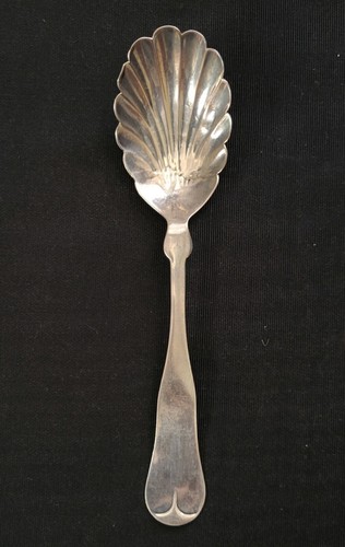 W.B. STUDLEY 1840"s American Fiddle Back Sterling Silver Sugar Shell Spoon - Picture 1 of 8