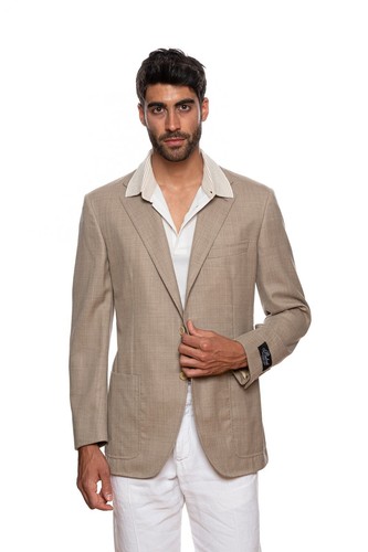 BELVEST Light Beige Wool Super 120's Jacket Blazer 40 US / 50 EU 7 R - Picture 2 of 6