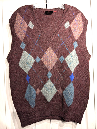 Vintage Chaps Ralph Lauren Argyle Sweater Vest Men XL Shetland Wool Preppy Vneck