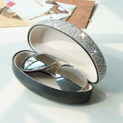 Shiny Silver Crystal Sunglasses case Protector Storage Eyes
