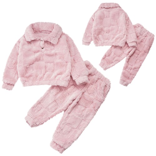 Kids Sleepwear Thicken Set Warm Pajamas Sleeping Sleepsuit Fleece 2pcs Casual - Picture 7 of 47