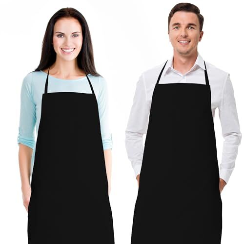 Black Aprons for Adults - Commercial Chef Apron, Kitchen Aprons Black - 2 Pack - Bild 1 von 6