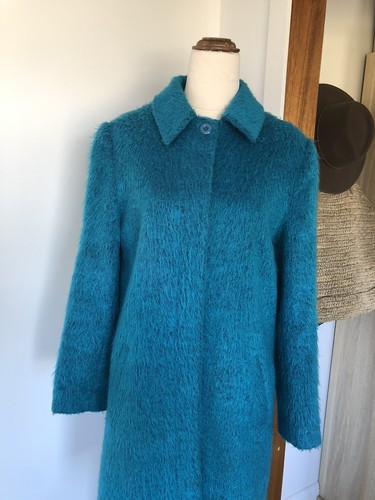 Vintage 80’s Turquoise Wool Blend Shaggy Coat Retro Made In Australia Size 6-10 - Picture 6 of 14