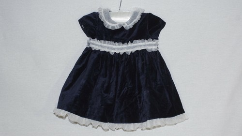 Vintage Laura Ashley Velvet Dress 1980's Navy Blue Heirloom Lace Baby Girl 3-6M - Picture 10 of 11