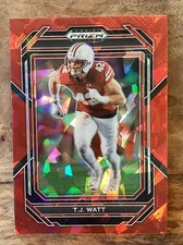 2023 Panini Prizm Draft Picks T.J. Watt Red Cracked Ice #90 Wisconsin Steelers