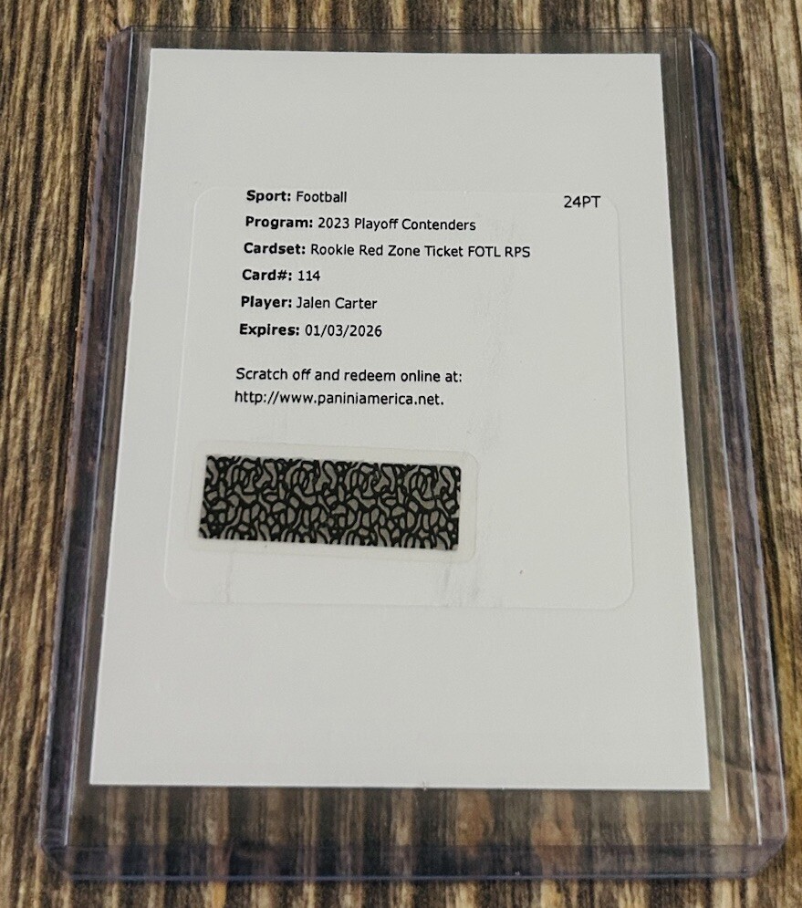 2023 Contenders JALEN CARTER Rookie Red Zone Ticket AUTO FOTL RPS #114 Eagles RC