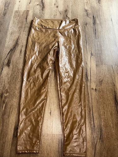 Tagoo Womens Stretchy Faux Leather Leggings Pants Brown High Waisted XL NEW