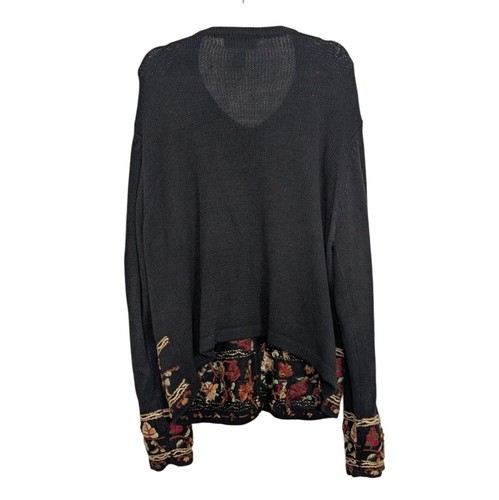 Vintage All Points Embroidered Cardigan Womens Size XL Black Floral Snap Front - Picture 9 of 10