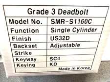 LOCKSMITH SMR-S1160C-US32D  SINGLE CYLINDER DEADBOLT SCHLAGE C 6 PIN