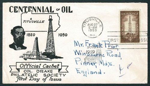 UNITED STATES 1959 FDC Centennial of oil SE68C  - Picture 1 of 2