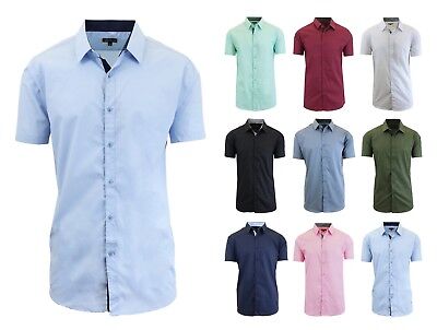 Men Short Sleeve Shirt Casual Slim Inner Contrast Button Down Dress Shirt