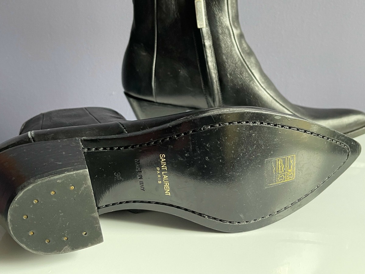 SAINT LAURENT Black Leather FINN 60 Aged Ankle Boots EU 37