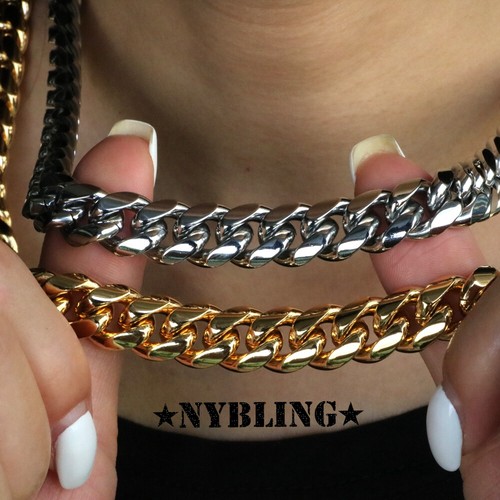 🔥Mens Miami Cuban Link Chain Gold Plated Stainless Steel Necklace or Bracelet🔥 - Picture 7 of 16