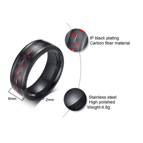 8 mm Neu Herren Blau/Rot/Gelb/Grün Kohlefaser-Inlay Titan Ehering Ring - Bild 17 von 31